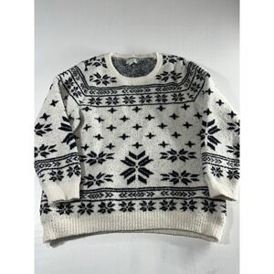 Barefoot Dreams CozyChic Fair Isle Pullover sweater in cream and black